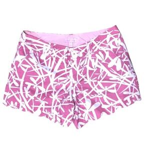 Lilly Pulitzer Buttercup Knit Scalloped Pink Dragonfly Shorts Pockets‎ Size 2